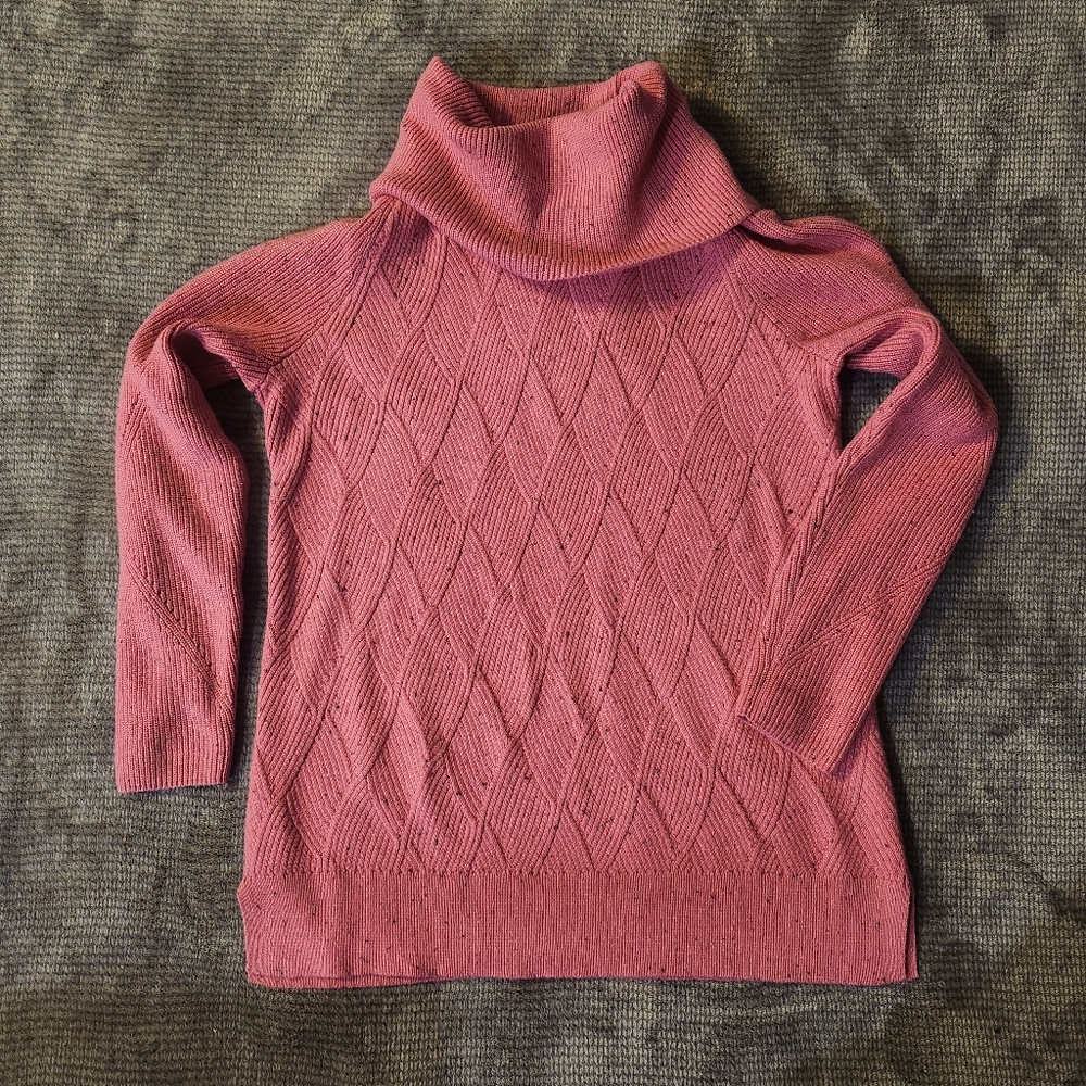 Talbots Women's Pink Cable Knit Cowl/Turtleneck  Sweater Sz Med, Diamond Pattern